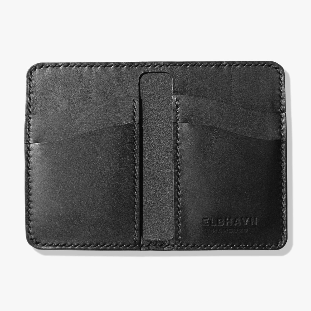 Note Wallet, Vacchetta Leder, Schwarz, 8cm x 12cm