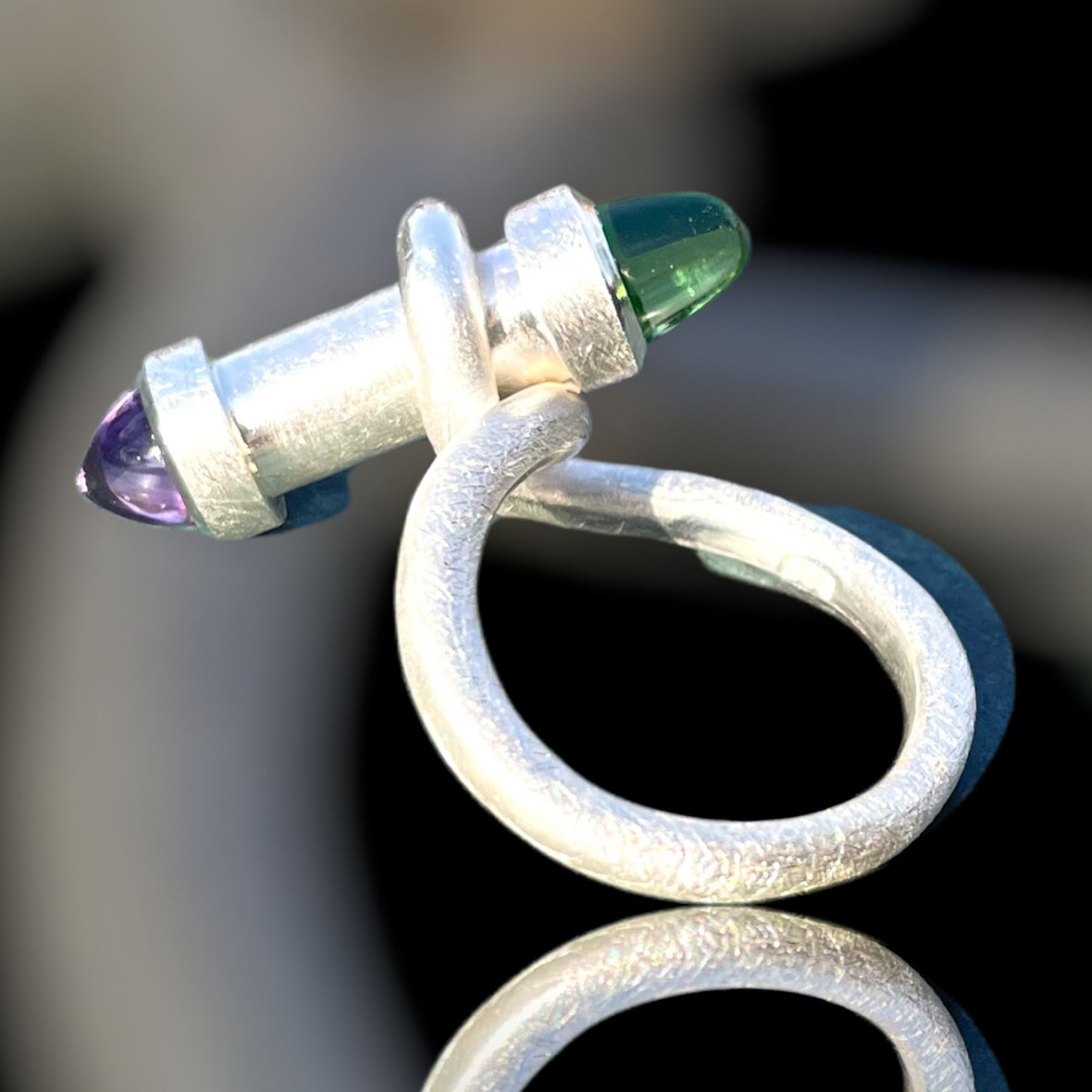 Unikat-Ring Double mit Peridot und Amethyst